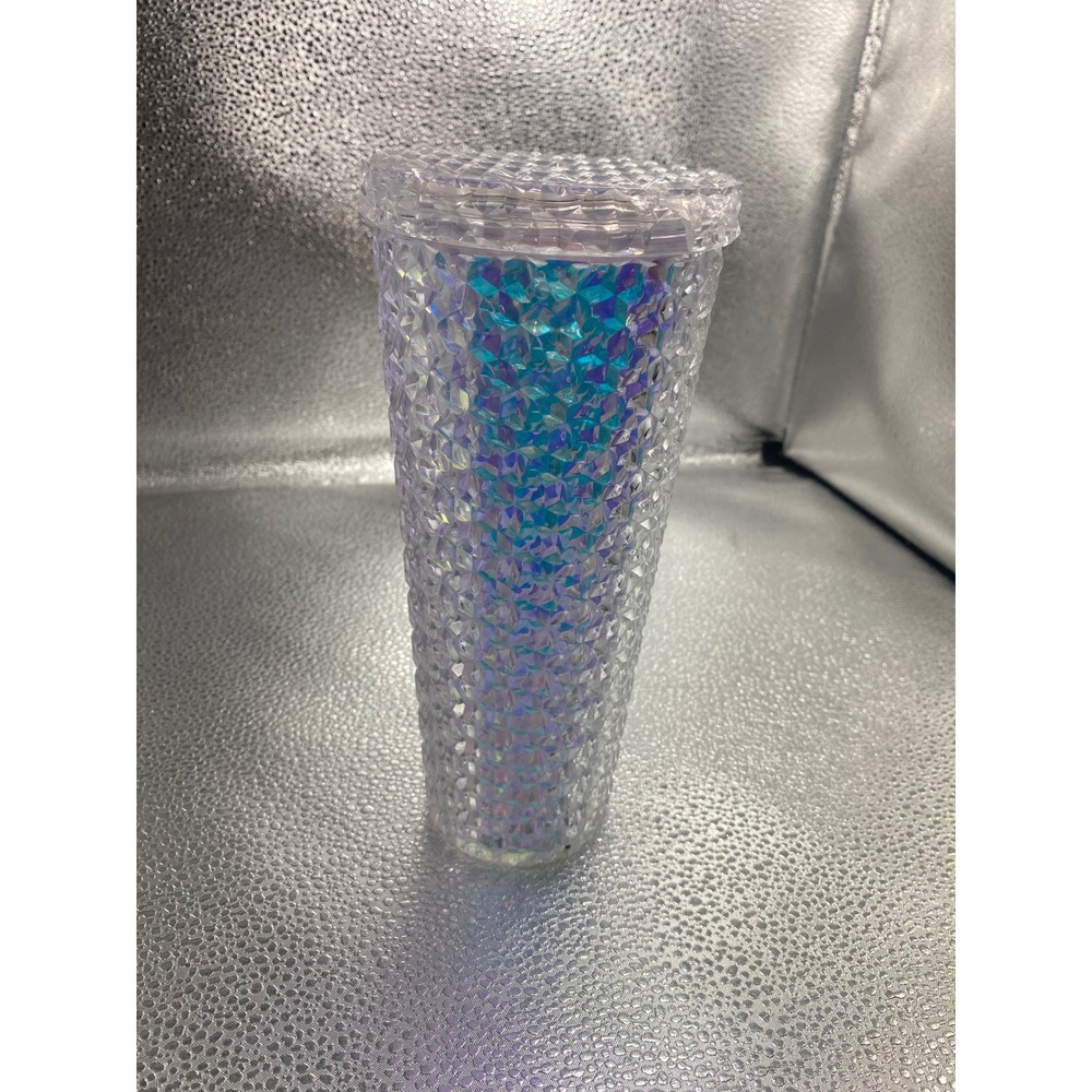 Iridescent Studded Tumbler 24oz‎ Cold Cup Geometric Textured Holographic Clear